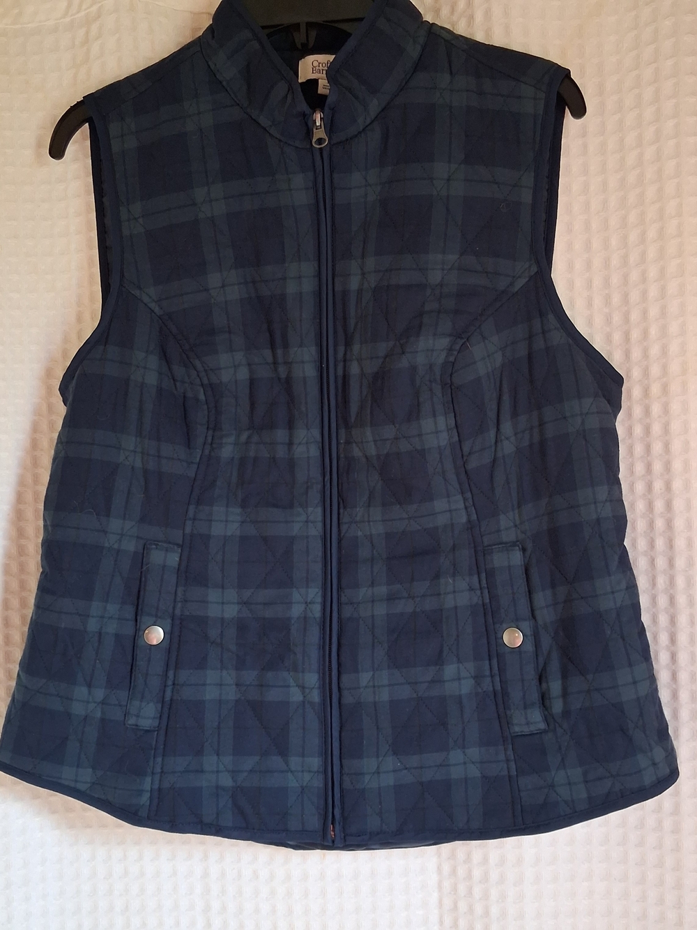 Croft & Barrow Navy Plaid Quilted Vest - Sleeveless Jacket Womens Size M